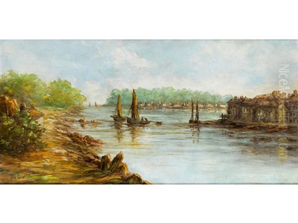 Ufer Mit Gebauden Und Schiffen Oil Painting by Childe Hassam