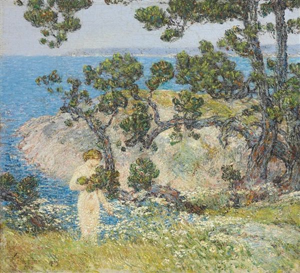 The Blue Sea And The Bather Oil Painting by Childe Hassam