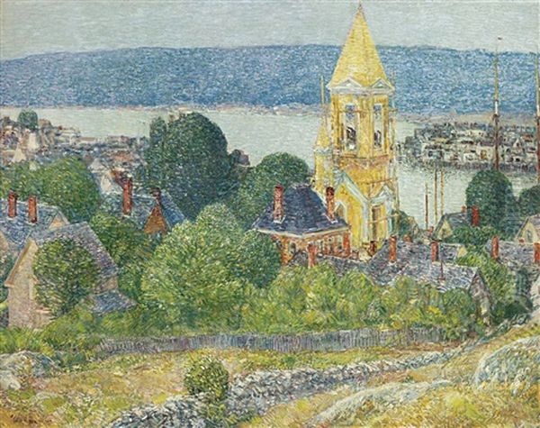 Shingling The First Baptist Church, Gloucester Oil Painting by Childe Hassam