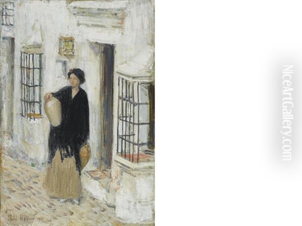 Woman In A Doorway Oil Painting by Childe Hassam