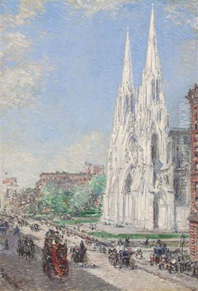 The Cathedral And Fifth Avenue In June Oil Painting by Childe Hassam