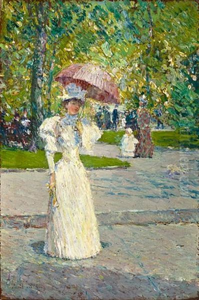 Woman With A Parasol In Park Oil Painting by Childe Hassam