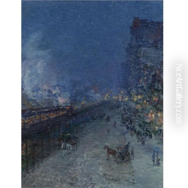 Sixth Avenue El-nocturne (the El, New York) by Childe Hassam