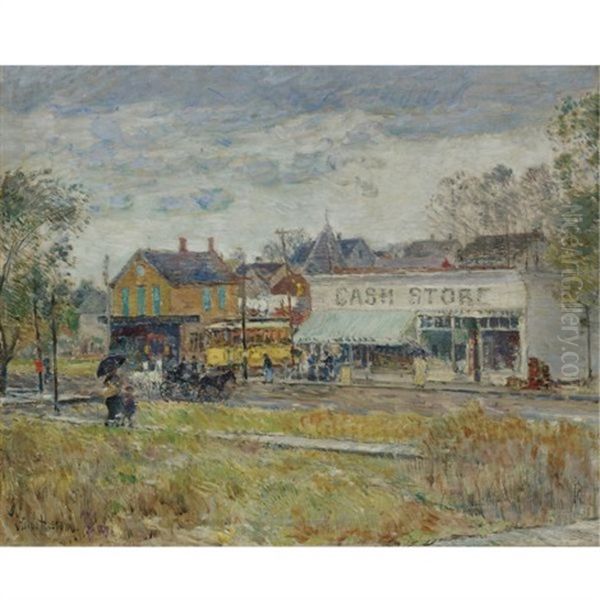 End Of The Trolley Line, Oak Park, Illinois Oil Painting by Childe Hassam