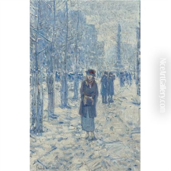 Kitty Walking In Snow Oil Painting by Childe Hassam