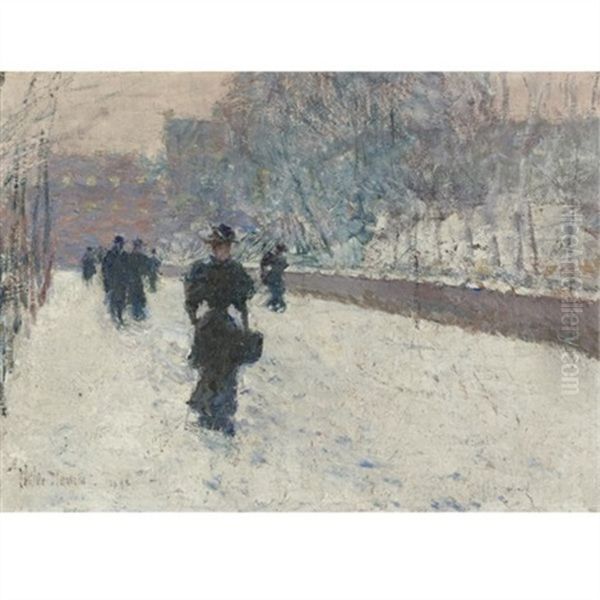 Promenade - Winter, New York Oil Painting by Childe Hassam