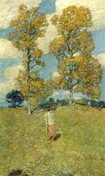 The Two Hickory Trees (golf Player) by Childe Hassam