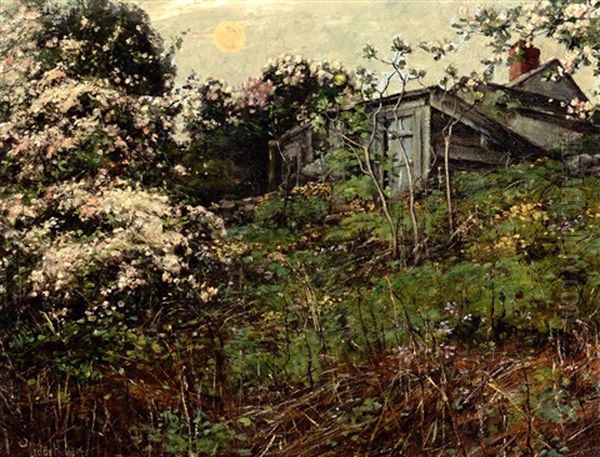 Apple Blossoms And Pink Moon Oil Painting by Childe Hassam