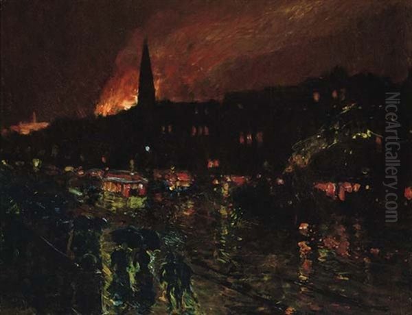 The Alarm (firelight, Boston) Oil Painting by Childe Hassam