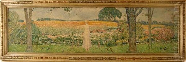 Child In Landscape With Rabbits Oil Painting by Childe Hassam