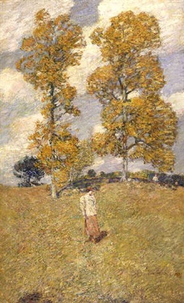 The Two Hickory Trees (golf Player) Oil Painting by Childe Hassam