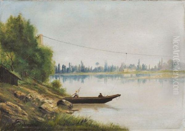 Le Bac Sur La Saone Oil Painting by Armand Auguste Balouzet