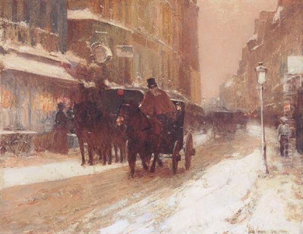 Winter Nightfall In The City Oil Painting by Childe Hassam