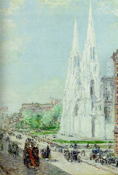 The Cathedral And Fifth Avenue In June Oil Painting by Childe Hassam