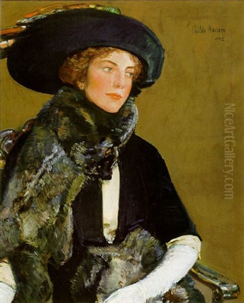 Lady In Furs (mrs. Charles A. Searles) Oil Painting by Childe Hassam