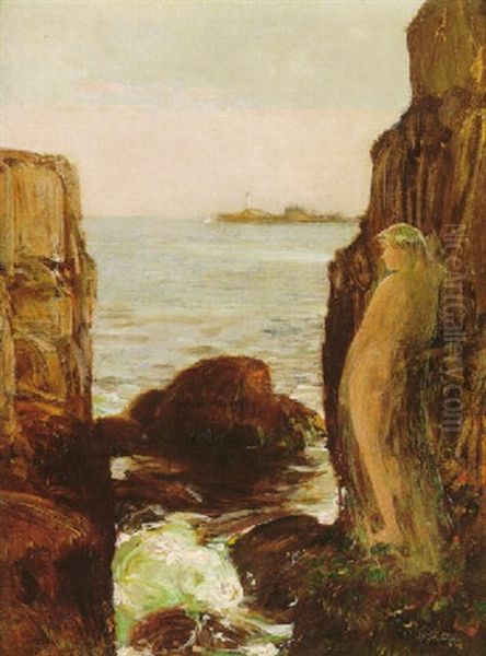 Nymph On A Rocky Ledge Oil Painting by Childe Hassam