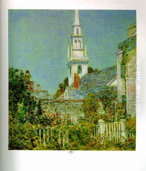 Church In A New England Village (the White Church, Newport) Oil Painting by Childe Hassam