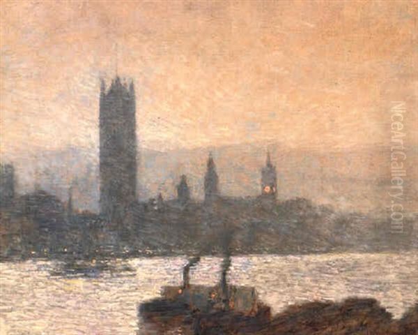 House Of Parliament, Early Evening Oil Painting by Childe Hassam