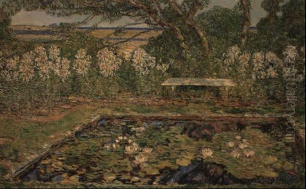 A Long Island Garden Oil Painting by Childe Hassam