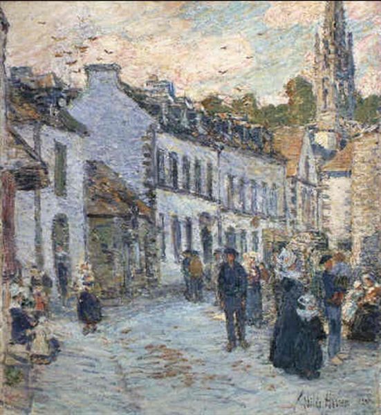 Street In Pont Aven-evening Oil Painting by Childe Hassam