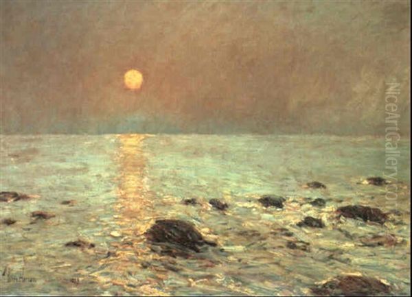 Moonlight On The Isles Of Shoals Oil Painting by Childe Hassam