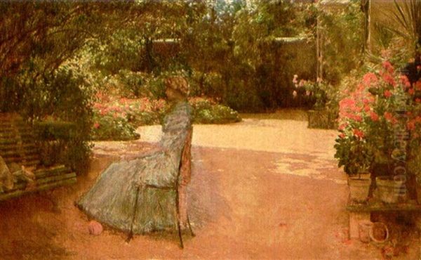 The Artist's Wife In A Paris Garden Oil Painting by Childe Hassam