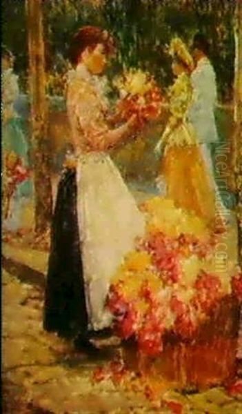 Woman Selling Flowers Oil Painting by Childe Hassam