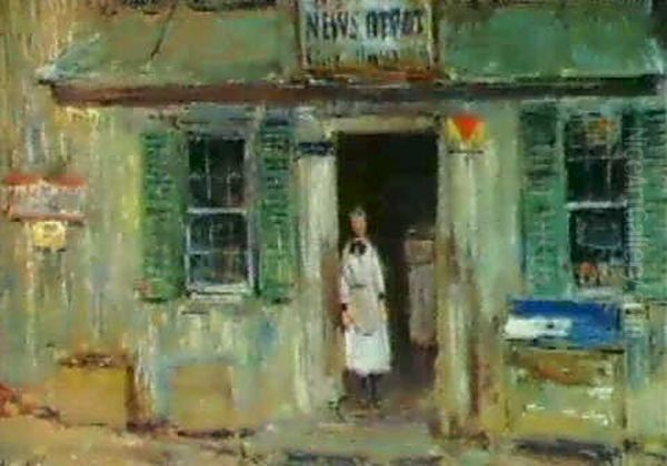 News Depot, Cos Cob Oil Painting by Childe Hassam