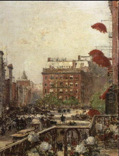 View Of Broadway And Fifth Avenue Oil Painting by Childe Hassam