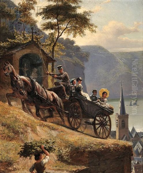 Steep Carriage Ride Oil Painting by Johann Heinrich Hasselhorst