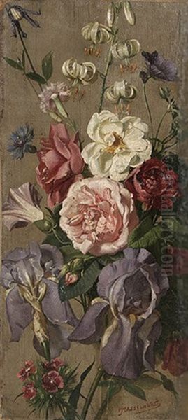 Bluhender Blumenstraus Mit Rosen Und Schwertlilien Oil Painting by Johann Heinrich Hasselhorst