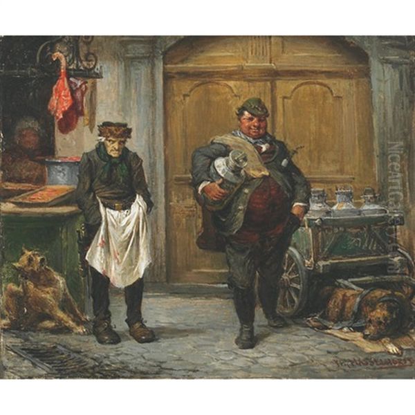 The Milk Vendor's Stall Oil Painting by Johann Heinrich Hasselhorst