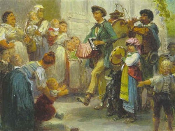 Strasenmusikanten Und Zuhorerschaft Oil Painting by Johann Heinrich Hasselhorst