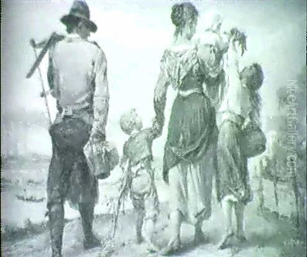 Die Heimkehr Der Zimmermannsfamilie Oil Painting by Johann Heinrich Hasselhorst