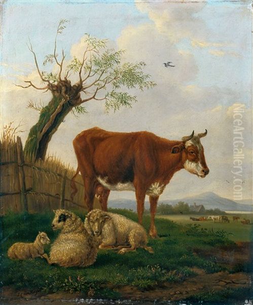 Landschaft Mit Weidendem Und Lagerndem Vieh Oil Painting by Johan Coenraad van Hasselt