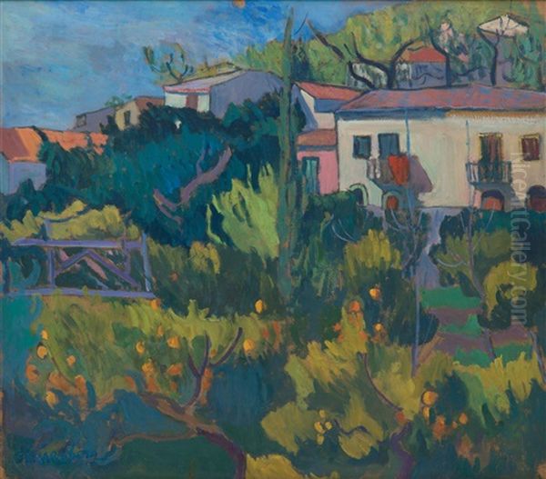 Houses In The Midst Of The Orange Trees Oil Painting by Irena Hassenberg