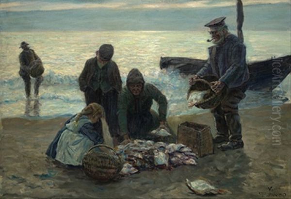 Fischfang Oil Painting by Kurt Hassenkamp