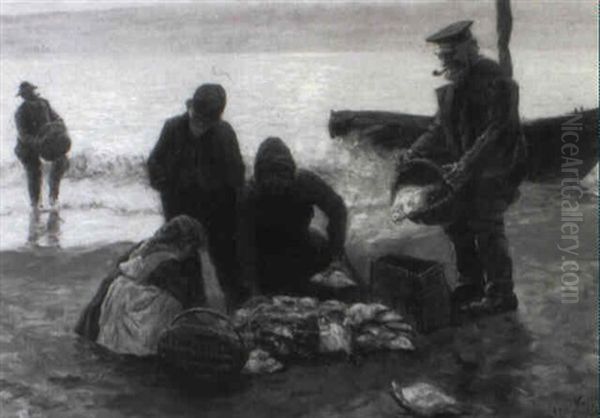 Fischerfamilie Am Strand Oil Painting by Kurt Hassenkamp