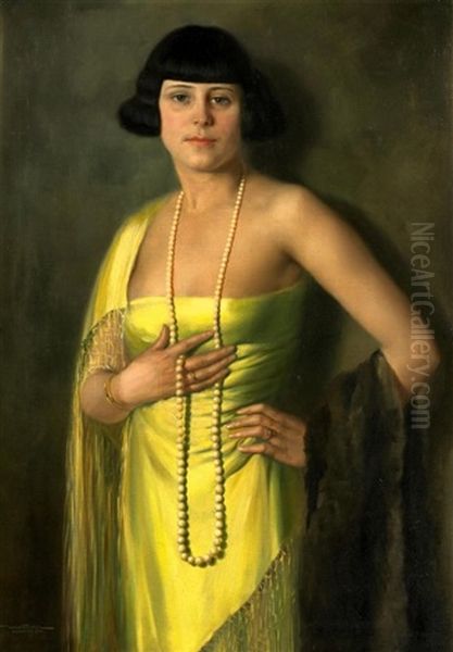 Portrat Einer Jungen Dame In Gelbem Kleid Oil Painting by Hans Hassenteufel