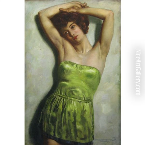 Woman In Green Oil Painting by Hans Hassenteufel