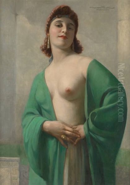 Jeune Femme Au Buste Denude Et A La Toge Oil Painting by Hans Hassenteufel