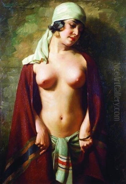 Orientale Au Foulard Vert Oil Painting by Hans Hassenteufel