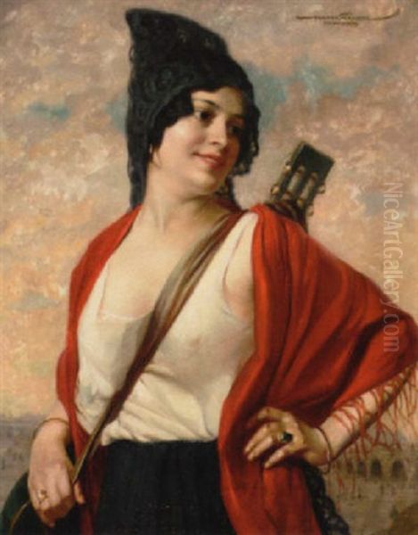 The Mandolin Player Oil Painting by Hans Hassenteufel