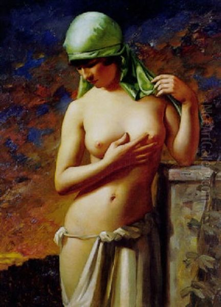 Jeune Fille Au Foulard Vert Oil Painting by Hans Hassenteufel