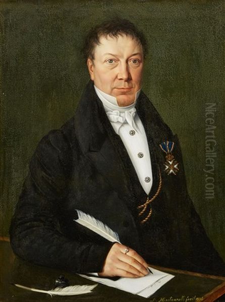 Portrait Of A Man With A Quill And A Letter Oil Painting by L. Hastenrath