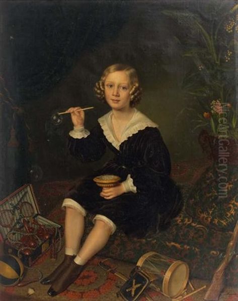 Jeu De Bulles (portrait De Louis De Tewalie) Oil Painting by Lambert Hastenrath