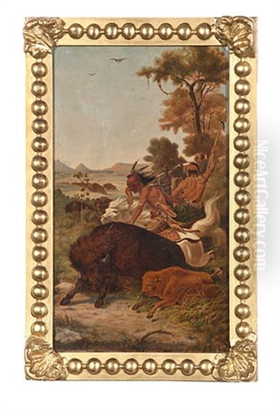 Buffalo Hunt (after Charles Wimar) Oil Painting by Matthew Hastings