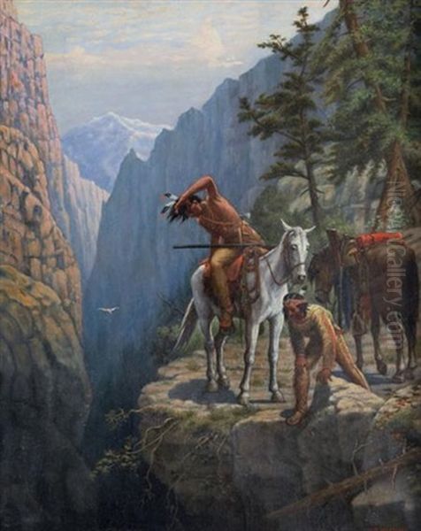 Indians At The Overlook Oil Painting by Matthew Hastings