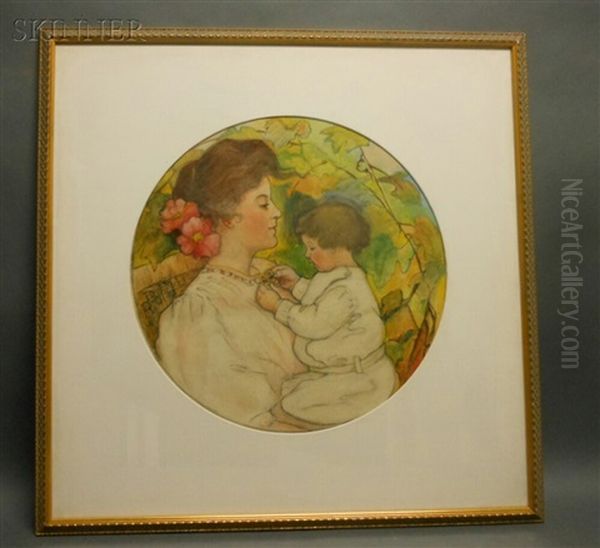 Admiring The Locket (mother And Child) Oil Painting by Joseph Henry Hatfield