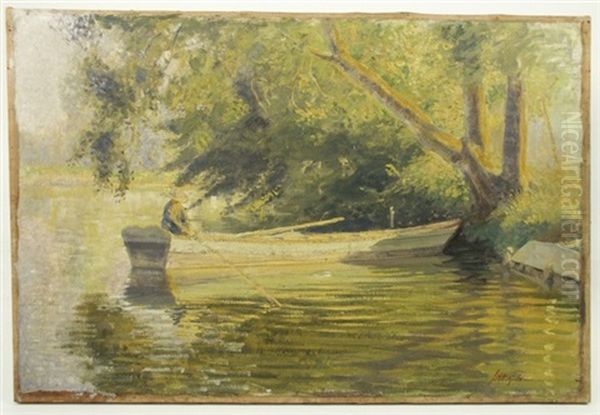 Boy In A Rowboat Oil Painting by Joseph Henry Hatfield